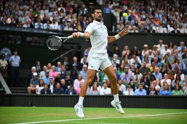 Wimbledon - Day 12 Novak Djokovic (SRB) during his semi final final round match of at the 2023 Wimbledon Championships at the AELTC in London, UK, on July 14, 2023. Photo by Corinne Dubreuil ABACAPRESS.COM London United Kingdom  Copyright: xDubreuilxCorinne ABACAx 860688_042 DubreuilxCorinne ABACAx 860688_042
