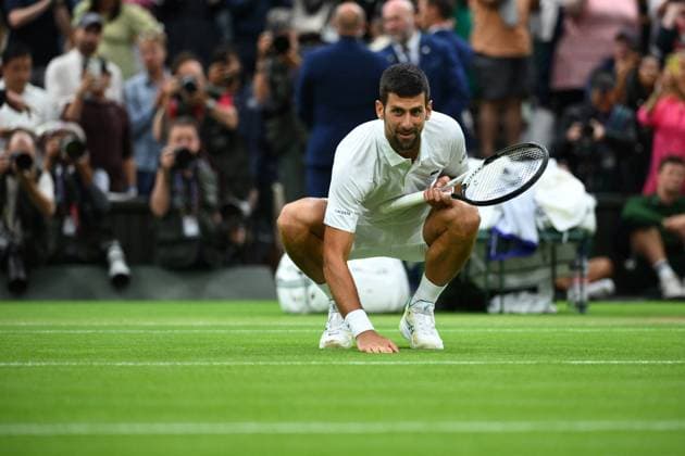 Wimbledon - Day 12 Novak Djokovic (SRB) during his semi final final round match of at the 2023 Wimbledon Championships at the AELTC in London, UK, on July 14, 2023. Photo by Corinne Dubreuil ABACAPRESS.COM London United Kingdom  Copyright: xDubreuilxCorinne ABACAx 860688_054 DubreuilxCorinne ABACAx 860688_054