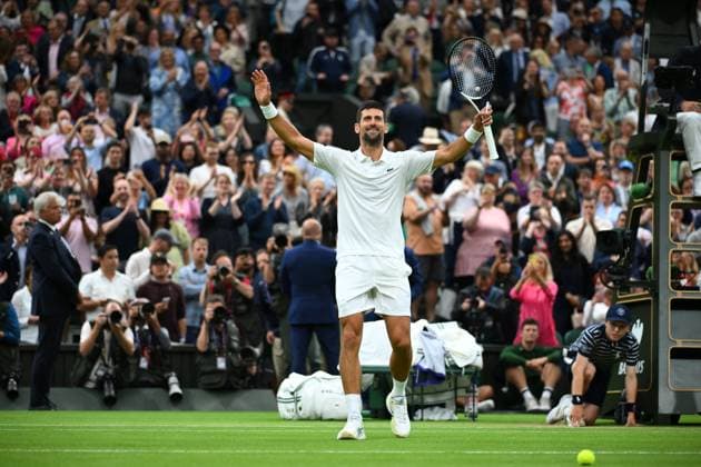 Wimbledon - Day 12 Novak Djokovic (SRB) during his semi final final round match of at the 2023 Wimbledon Championships at the AELTC in London, UK, on July 14, 2023. Photo by Corinne Dubreuil ABACAPRESS.COM London United Kingdom  Copyright: xDubreuilxCorinne ABACAx 860688_055 DubreuilxCorinne ABACAx 860688_055
