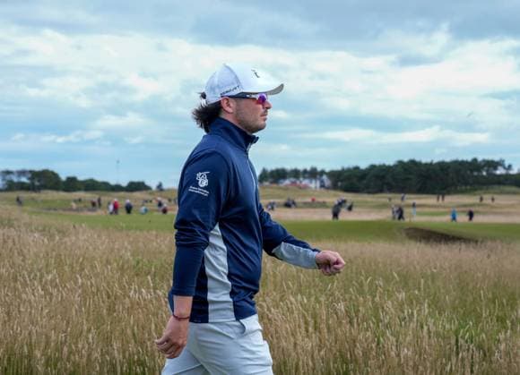 Mandatory Credit: Photo by Stuart Wallace Shutterstock (14003897b) Ewen Ferguson (SCO) walks towards the fairway on the 1st hole of his 3rd round. Genesis Scottish Open, Day Three, Golf, The Renaissance Club, North Berwick, UK - 15 Jul 2023 Genesis Scottish Open, Day Three, Golf, The Renaissance Club, North Berwick, UK - 15 Jul 2023  Copyright: xStuartxWallace Shutterstockx 14003897b