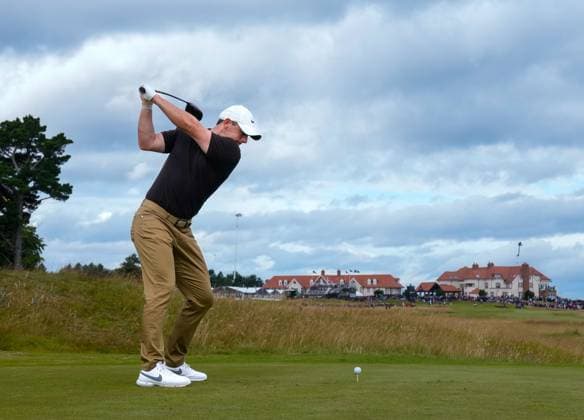 Mandatory Credit: Photo by Stuart Wallace Shutterstock (14003897d) Rory McIlroy (NIR) plays his tee shot at the 2nd hole during the 3rd round. Genesis Scottish Open, Day Three, Golf, The Renaissance Club, North Berwick, UK - 15 Jul 2023 Genesis Scottish Open, Day Three, Golf, The Renaissance Club, North Berwick, UK - 15 Jul 2023  Copyright: xStuartxWallace Shutterstockx 14003897d