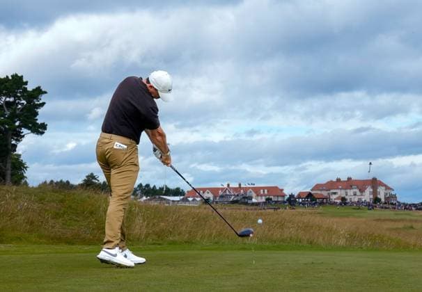 Mandatory Credit: Photo by Stuart Wallace Shutterstock (14003897f) Rory McIlroy (NIR) plays his tee shot at the 2nd hole during the 3rd round. Genesis Scottish Open, Day Three, Golf, The Renaissance Club, North Berwick, UK - 15 Jul 2023 Genesis Scottish Open, Day Three, Golf, The Renaissance Club, North Berwick, UK - 15 Jul 2023  Copyright: xStuartxWallace Shutterstockx 14003897f