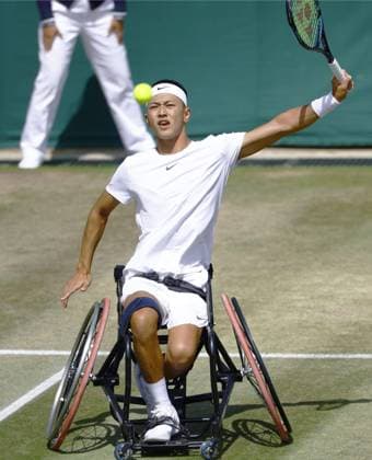 Tennis: Wimbledon championships Tokito Oda of Japan plays against Gordon Reid of Britain in the men s wheelchair singles semifinals at the Wimbledon tennis tournament in London on July 15, 2023.  A14AA0001683217P  