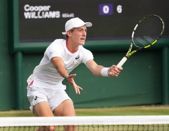 Tennis - 2023 Wimbledon Championships - Week Two - Day Thirteen - All England lawn Tennis & Racquet Club, Wimbledon -Saturday 15th Boys Semi final - Henry Searle (GBR) v Cooper Williams (USA) Henry Searle 