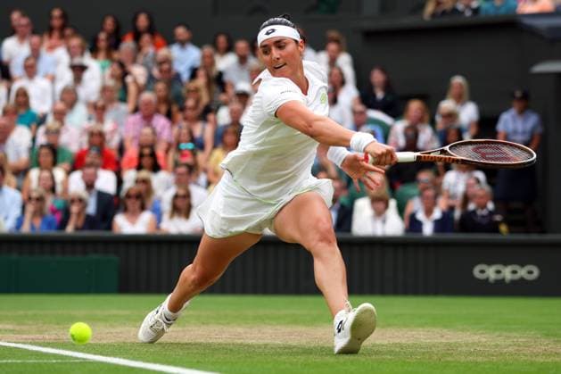 Mandatory Credit: Photo by Ella Ling Shutterstock (14010522e) Ons Jabeur during the Ladies SIngles final Wimbledon Tennis Championships, Day 13, The All England Lawn Tennis and Croquet Club, London, UK - 15 Jul 2023 Wimbledon Tennis Championships, Day 13, The All England Lawn Tennis and Croquet Club, London, UK - 15 Jul 2023  Copyright: xEllaxLing Shutterstockx 14010522e