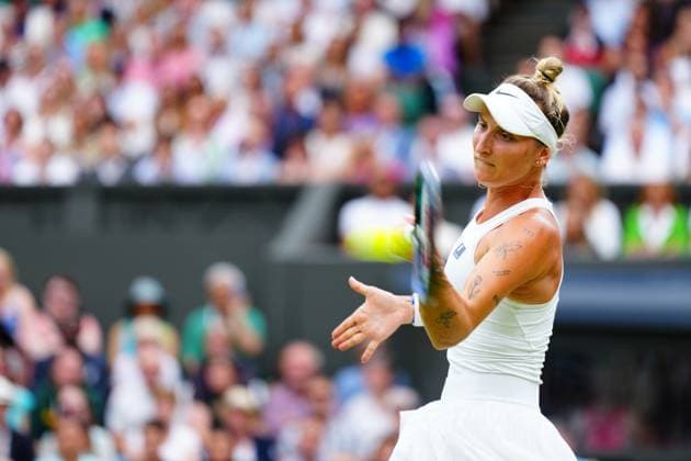 Mandatory Credit: Photo by Javier Garcia Shutterstock (14010521bl) Marketa Vondrousova during the Ladies Singles final Wimbledon Tennis Championships, Day 13, The All England Lawn Tennis and Croquet Club, London, UK - 15 Jul 2023 Wimbledon Tennis Championships, Day 13, The All England Lawn Tennis and Croquet Club, London, UK - 15 Jul 2023  Copyright: xJavierxGarcia Shutterstockx 14010521bl