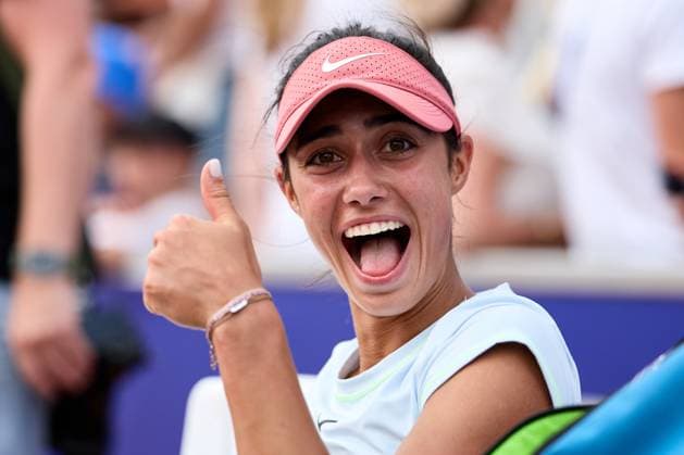 BÅSTAD 20230715 Olga Danilovic, Serbien jublar efter segern i finalen under tennisturneringen Nordea Open i Bastad. BÅSTAD SVERIGE Tennis x11830x
