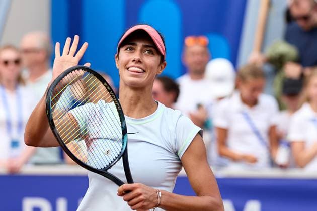 BÅSTAD 20230715 Olga Danilovic, Serbien jublar efter segern i finalen under tennisturneringen Nordea Open i Bastad. BÅSTAD SVERIGE Tennis x11830x