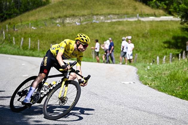 Danish Jonas Vingegaard of Jumbo-Visma pictured in action during stage 15 of the Tour de France cycling race, from Les Gets Les Portes du Soleil to Saint-Gervais Mont-Blanc (179 km), France, Sunday 16 July 2023. This year s Tour de France takes place from 01 to 23 July 2023. JASPERxJACOBS  x70673858x
