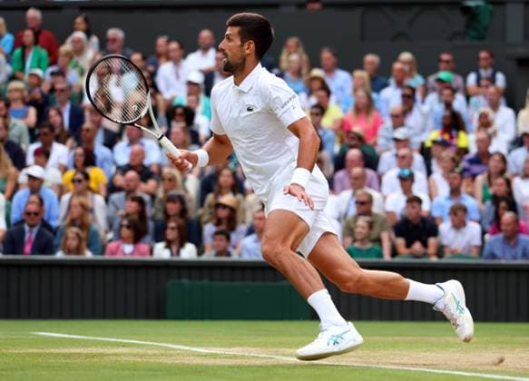 Mandatory Credit: Photo by Ella Ling Shutterstock (14011309fe) Novak Djokovic during the Men s Singles final Wimbledon Tennis Championships, Day 14, The All England Lawn Tennis and Croquet Club, London, UK - 16 Jul 2023 Wimbledon Tennis Championships, Day 14, The All England Lawn Tennis and Croquet Club, London, UK - 16 Jul 2023  Copyright: xEllaxLing Shutterstockx 14011309fe