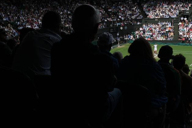 Wimbledon: Day Fourteen 17 July 2023, Wimbledon - Wimbledon Tennis Championships - Day Fourteen - Novak Djokovic (SRB) serves during the Gentlemen s Singles Final match against Carlos Alcaraz (ESP) - Photo: Charlotte Wilson Offside. Wimbledon UK Copyright: xCharlottexWilsonx xOffsidexOffside
