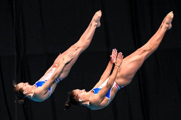 Bilder des Jahres 2023, Sport 07 Juli Sport Themen der Woche KW29 Sport Bilder des Tages Nais Gillet of France, Jade Gillet of France compete in the 3m Springboard Synchro Women Preliminary during the 20th World Aquatics Championships at the Fukuoka Prefectural Pool in Fukuoka (Japan), July 17th, 2023. GiorgioXScala