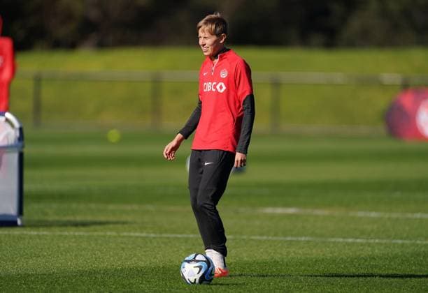 July 17, 2023, Melbourne, Australia: Canada s Quinn controls the ball during a training session ahead of the FIFA Women s World Cup in Melbourne, Australia, Monday, July 17, 2023. Women s World Cup Soccer Canada Training  - ZUMAc35_ 20230717_zaf_c35_021 Copyright: xScottxBarbourx