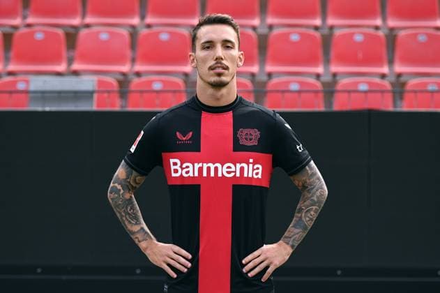 Alejandro Grimaldo; Bayer 04 Leverkusen; 1.BL, Porträttermin 2023 2024,