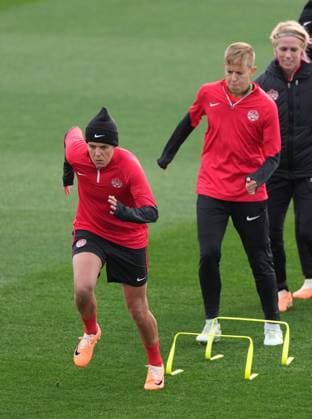 July 20, 2023, Melbourne, Australia: Canadas Christine Sinclair runs during a training session ahead of the FIFA Women s World Cup in Melbourne, Australia, Thursday, July 20, 2023. Canada News - July 20, 2023  - ZUMAc35_ 20230720_zaf_c35_002 Copyright: xScottxBarbourx
