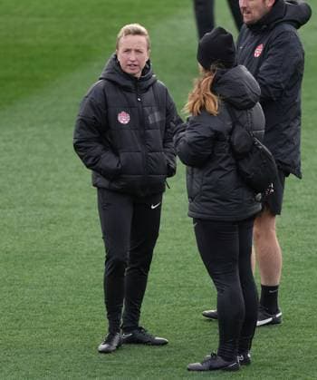 July 20, 2023, Melbourne, Australia: Canada head coach Bev Priestman looks on during a training session ahead of the FIFA Women s World Cup in Melbourne, Australia, Thursday, July 20, 2023. Canada News - July 20, 2023  - ZUMAc35_ 20230720_zaf_c35_006 Copyright: xScottxBarbourx