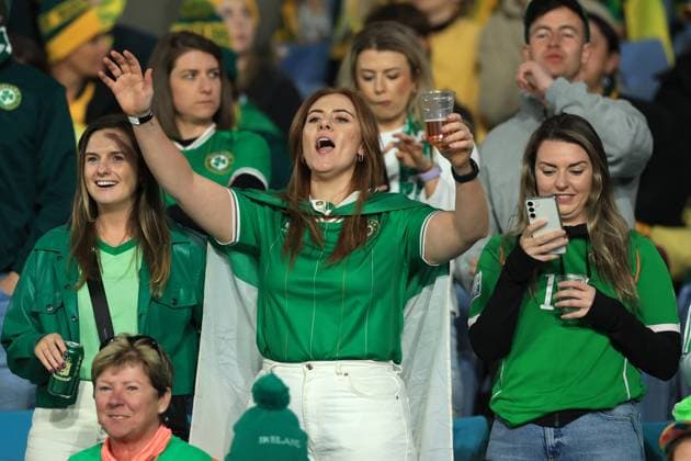 WWC23 XXX XXX, Ireland?s fans before the FIFA Women s World Cup 2023 soccer match between Australia and Ireland at Stadium Australia in Sydney, Thursday, July 20, 2023. ( NO ARCHIVING, EDITORIAL USE ONLY, NO USE IN BOOKS WITHOUT CONSENT SYDNEY NEW SOUTH WALES AUSTRALIA  Copyright: xMARKxEVANSx 20230720001822228351 