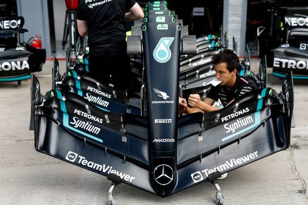 Mercedes-AMG F1 W14 E Performanc front wings, F1 Grand Prix of Hungary at Hungaroring on July 20, 2023 in Budapest, Hungary. (Photo by HOCH ZWEI) Budapest Hungary