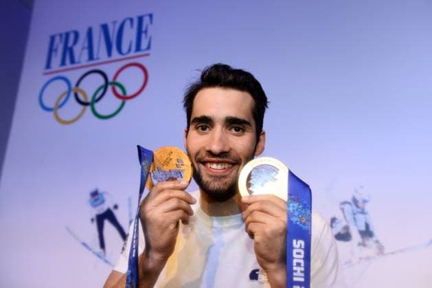 Winter Olympics - Martin Fourcade Celebrates At Club France - Sochi Gold medalist Martin Fourcade of France celebrates at Club France after he won gold in the Men s Individual 20km during the Sochi 2014 Winter Olympics on February 14, 2014 in Sochi, Russia. Photo Gouhier-Zabulon ABACAPRESS.COM Sochi Russia  Copyright: xGouhier-Zabulon ABACAx 434046_018 Gouhier-Zabulon ABACAx 434046_018