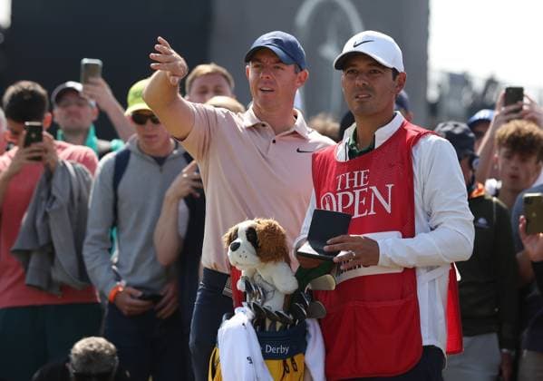 20th July 2023; Royal Liverpool Golf Club, Hoylake, Merseyside, England: The Open Championship Round 1; Rory McIlroy (NIR) with his caddie in the rough on the 2nd hole  ActionPlus12532860 DavidxBlunsden