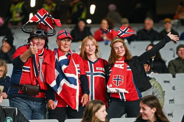 20th July 2023: Eden Park, Auckland, New Zealand: Norwegian fans and supporters. New Zealand versus Norway, Group Stage-Group A match of the 2023 FIFA Women& x2019;s World Cup at Eden Park, Auckland, New Zealand  ActionPlus12532602 BrettxPhibbs