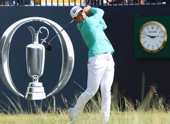 Norways Viktor Hovland tees off on the 1st hole on the first day at the 151st Open Championship at Royal Liverpool Golf Club in Hoylake, England on Thursday, July 20, 2023.  LON2023072077 HUGOxPHILPOTT