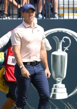 Northern Ireland s Rory Mcllroy on the 1st tee on the first day at the 151st Open Championship at Royal Liverpool Golf Club in Hoylake, England on Thursday, July 20, 2023.  LON2023072088 HUGOxPHILPOTT