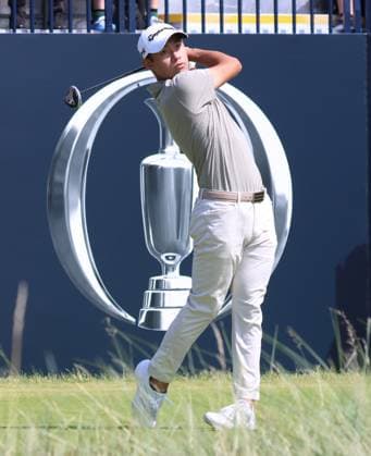 American Collin Morikawa drives on the 1st tee on the first day at the 151st Open Championship at Royal Liverpool Golf Club in Hoylake, England on Thursday, July 20, 2023.  LON2023072090 HUGOxPHILPOTT