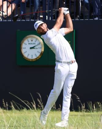 American Max Homa drives on the 1st tee on the first day at the 151st Open Championship at Royal Liverpool Golf Club in Hoylake, England on Thursday, July 20, 2023.  LON2023072092 HUGOxPHILPOTT