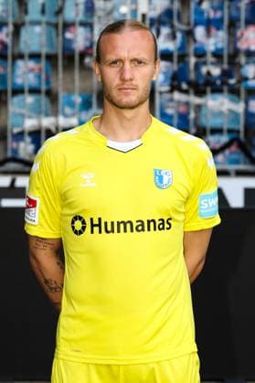 Torwart Dominik Reimann (1. FC Magdeburg,1) - 2. Fussball Bundesliga Portraittermin 2023 2024 offizieller Fototermin 1. FC Magdeburg in der MDCC Arena in Magdeburg - Porträt, Portrait,Einzelbild,Deutschland, Fussball, Maenner,GER,20.07.2023