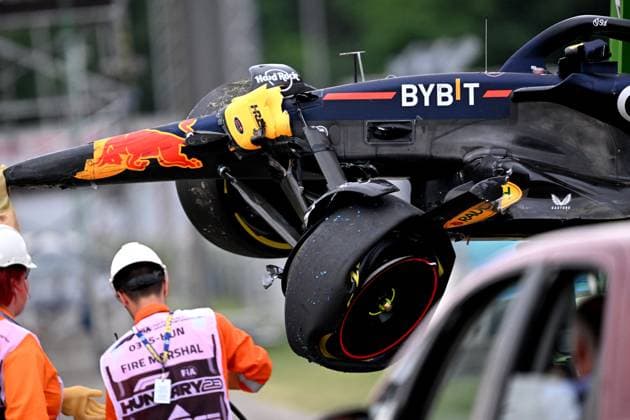 July 21, 2023, Budapest, Budapest, Hungary: SERGIO PEREZ crashes on the first practice session of the Hungarian F1 Grand Prix Budapest Hungary - ZUMAs291 20230721_zip_s291_006 Copyright: xBalintxSzentgallayx