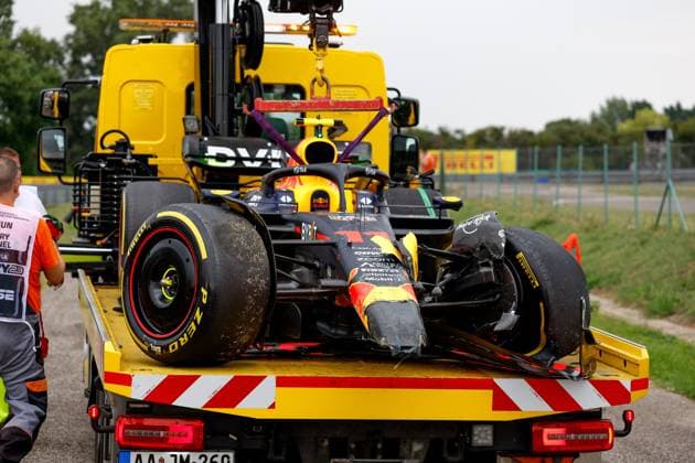 Damaged car of 11 Sergio Perez (MEX, Oracle Red Bull Racing), F1 Grand Prix of Hungary at Hungaroring on July 21, 2023 in Budapest, Hungary. (Photo by HOCH ZWEI) Budapest Hungary
