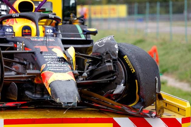 Damaged car of 11 Sergio Perez (MEX, Oracle Red Bull Racing), F1 Grand Prix of Hungary at Hungaroring on July 21, 2023 in Budapest, Hungary. (Photo by HOCH ZWEI) Budapest Hungary