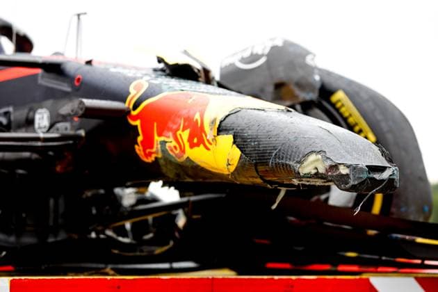 Damaged car of 11 Sergio Perez (MEX, Oracle Red Bull Racing), F1 Grand Prix of Hungary at Hungaroring on July 21, 2023 in Budapest, Hungary. (Photo by HOCH ZWEI) Budapest Hungary