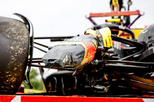 Damaged car of 11 Sergio Perez (MEX, Oracle Red Bull Racing), F1 Grand Prix of Hungary at Hungaroring on July 21, 2023 in Budapest, Hungary. (Photo by HOCH ZWEI) Budapest Hungary