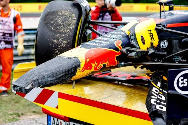 Damaged car of 11 Sergio Perez (MEX, Oracle Red Bull Racing), F1 Grand Prix of Hungary at Hungaroring on July 21, 2023 in Budapest, Hungary. (Photo by HOCH ZWEI) Budapest Hungary
