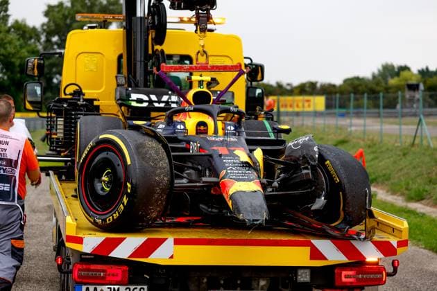 Damaged car of 11 Sergio Perez (MEX, Oracle Red Bull Racing), F1 Grand Prix of Hungary at Hungaroring on July 21, 2023 in Budapest, Hungary. (Photo by HOCH ZWEI) Budapest Hungary