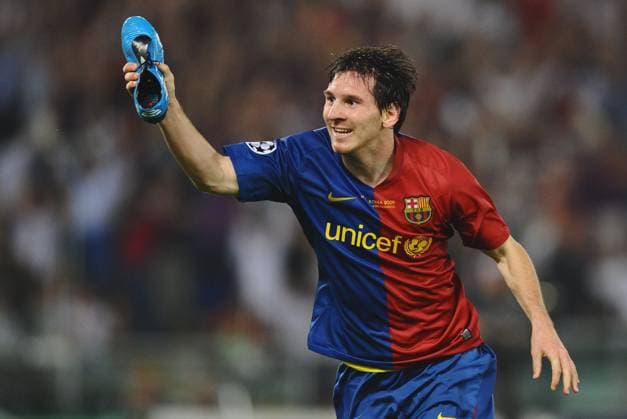 Soccer File Photos Barcelona s Lionel Messi celebrates after scoring the second goal during the UEFA Champion League Final soccer match, Barcelona FC vs Manchester United, ManU at the Stadio Olimpico in Rome, Italy on May 27, 2009. Barcelona Won 2-0. Photo by Steeve McMay ABACAPRESS.COM Rome - Italy  Copyright: xMcMayxSteve ABACAx 189394_019 McMayxSteve ABACAx 189394_019
