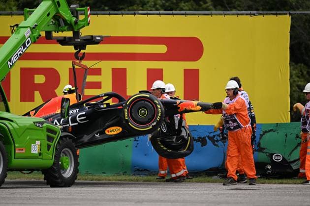 July 21, 2023, Budapest, Budapest, Hungary: SERGIO PEREZ crashes on the first practice session of the Hungarian F1 Grand Prix Budapest Hungary - ZUMAs291 20230721_zip_s291_001 Copyright: xBalintxSzentgallayx