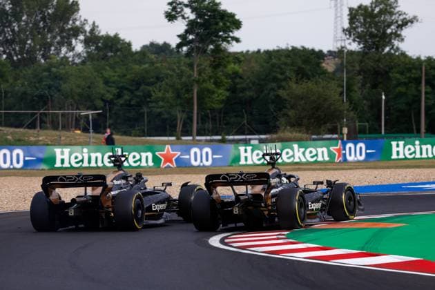 Cars of the fictional Apex APXGP Team, for the upcoming Formula One based movie Apex by Apple Studios and Bruckheimer Films, F1 Grand Prix of Hungary at Hungaroring on July 21, 2023 in Budapest, Hungary. (Photo by HOCH ZWEI) Budapest Hungary