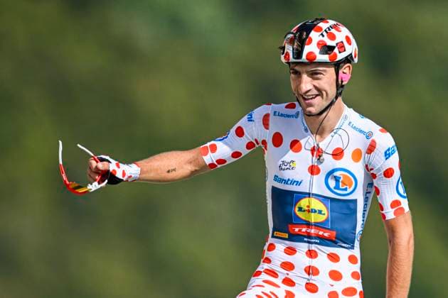 Sport Themen der Woche KW29 Sport Bilder des Tages Tour de France 2023 - Stage 20 LE MARKSTEIN FELLERING, FRANCE - JULY 22 : Ciccone Giulio (ITA) of Lidl - Trek at the finish line during stage 20 of the 110th edition of the Tour de France 2023 cycling race, a stage of 133 kms with start in Belfort and finish in Le Markstein Fellering on July 22, 2023 in Le Markstein Fellering, France, 22 07 2023 ( Motordriver Kenny Verfaillie - Le Markstein Fellering France  Copyright: xNicoxVereeckenx