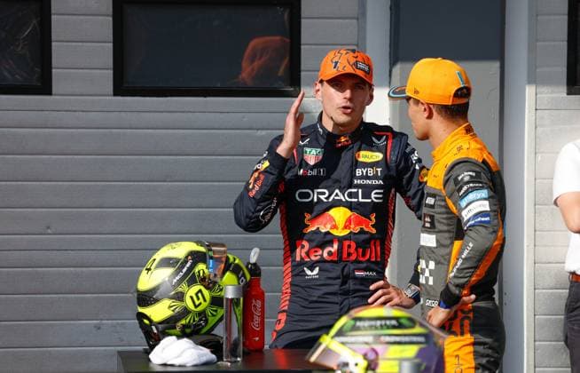1 Max Verstappen (NLD, Oracle Red Bull Racing), 4 Lando Norris (GBR, McLaren F1 Team), F1 Grand Prix of Hungary at Hungaroring on July 22, 2023 in Budapest, Hungary. (Photo by HOCH ZWEI) Budapest Hungary