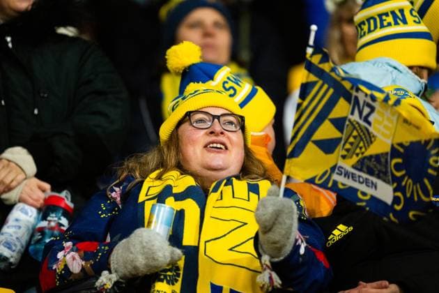 230723 Fans of Sweden during the FIFA Women s World Cup football match between Sweden and South Africa on July 23, 2023 in Wellington. Photo: Mathias Bergeld BILDBYRAN kod MB MB0639 fotboll football soccer fotball fotbolls-vm världsmästerskap vm fifa womens world cup sverige a sweden south africa day 4 dam bbeng sydafrika verdensmesterskap kvinner publik *** 230723 Fans of Sweden during the FIFA Women s World Cup soccer match between Sweden and South Africa on July 23, 2023 in Wellington Photo Mathias Bergeld BILDBYRAN code MB MB0639 football soccer fotball fotbolls vm world championship vm fifa womens world cup sverige a sweden south africa day 4 dam bbeng sydafrika verdensmesterskap kvinner publik  Copyright: MATHIASxBERGELD BB230723MB078