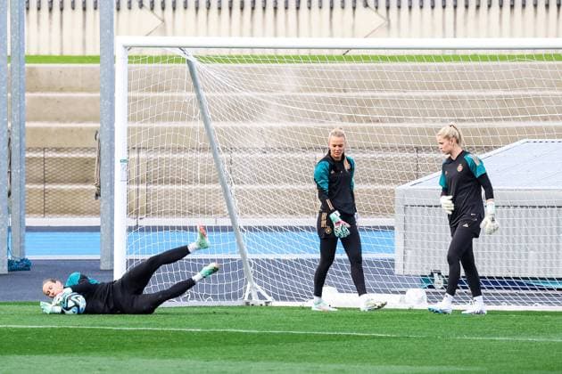 FIFA Frauen-Weltmeisterschaft 2023: Abschlusstraining Deutschland vor dem Spiel gegen Marokko; 22.07.2023 Ann-Katrin Berger (Deutschland, 12), Merle Frohms (Deutschland, 1), Stina Johannes (Deutschland, 21) FIFA Frauen-Weltmeisterschaft 2023: Abschlusstraining Deutschland vor dem Spiel gegen Marokko; Melbourne Naarm, Lakeside Stadium, 23.07.2023 Copyright: xBEAUTIFULxSPORTS Jonesx