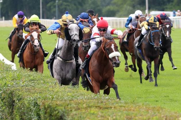 Sport Themen der Woche KW29 Sport Bilder des Tages 23.07.2023, Hoppegarten, Brandenburg, GER - Kolossal (links) mit Wladimir Panov gewinnt das Fuerstenberg-Rennen. Galopprennbahn Hoppegarten. () 230723D508HOPPEGARTEN.JPG *** 23 07 2023, Hoppegarten, Brandenburg, GER Colossal left with Vladimir Panov wins Fuerstenberg race Galopprennbahn Hoppegarten 230723D508HOPPEGARTEN JPG
