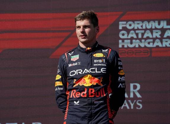 Formel 1 Grand Prix Großer Preis von Ungarn 2023 23.07.2023, Hungaroring, Budapest, Formel 1 Grand Prix Großer Preis von Ungarn 2023 , im Bild Sieger Max Verstappen (NLD), Oracle Red Bull Racing, 2.Platz für Lando Norris (GBR), McLaren F1 Team, 3.Platz für Sergio Perez (MEX), Oracle Red Bull Racing