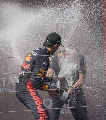 23.07.2023, Hungaroring, Budapest, Formel 1 Grand Prix Großer Preis von Ungarn 2023 , im Bild Sieger Max Verstappen (NLD), Oracle Red Bull Racing, 2.Platz für Lando Norris (GBR), McLaren F1 Team, 3.Platz für Sergio Perez (MEX), Oracle Red Bull Racing Budapest Hungaroring Tirol Ungarn