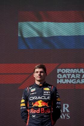 Formel 1 Grand Prix Großer Preis von Ungarn 2023 23.07.2023, Hungaroring, Budapest, Formel 1 Grand Prix Großer Preis von Ungarn 2023 , im Bild Sieger Max Verstappen (NLD), Oracle Red Bull Racing, 2.Platz für Lando Norris (GBR), McLaren F1 Team, 3.Platz für Sergio Perez (MEX), Oracle Red Bull Racing