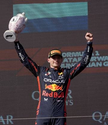 Formel 1 Grand Prix Großer Preis von Ungarn 2023 23.07.2023, Hungaroring, Budapest, Formel 1 Grand Prix Großer Preis von Ungarn 2023 , im Bild Sieger Max Verstappen (NLD), Oracle Red Bull Racing, 2.Platz für Lando Norris (GBR), McLaren F1 Team, 3.Platz für Sergio Perez (MEX), Oracle Red Bull Racing