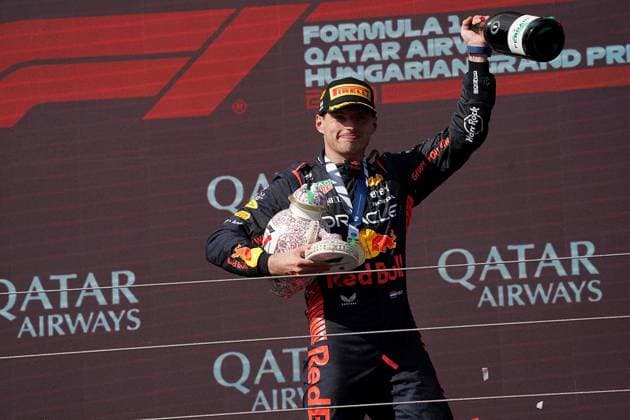 Formel 1 Grand Prix Großer Preis von Ungarn 2023 23.07.2023, Hungaroring, Budapest, Formel 1 Grand Prix Großer Preis von Ungarn 2023 , im Bild Sieger Max Verstappen (NLD), Oracle Red Bull Racing, 2.Platz für Lando Norris (GBR), McLaren F1 Team, 3.Platz für Sergio Perez (MEX), Oracle Red Bull Racing